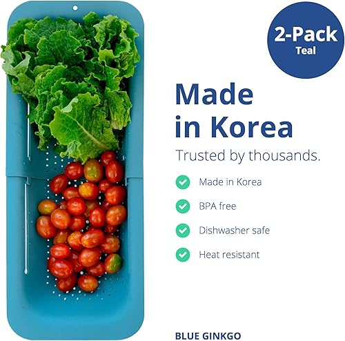 Miniatura 3 de BLUE GINKGO Cestas coladoras para fregadero (paquete de 2) para lavar verduras y frutas, escurrir pasta cocida y platos secos, extensibles,
