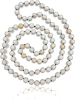 MGR MY GEMS ROCK! 36 Inch 7-8MM Polished-Fininsh Genuine Semi-Precious Stone Endless Infinity Long Beaded Strand Necklace., gemstone, magnesite,