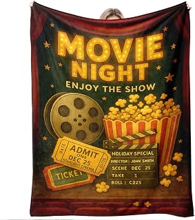 Movie Night Throw Blanket, Cozy Gift for Film Lovers and Movie Theater Decor, Holiday Christmas Birthday Valentine’s Mother’s Day Father’s Day Housewarming Graduation, 50'' x 60''