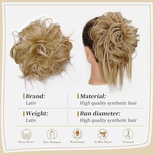 Miniatura 2 de Lativ Extensiones de cabello con banda de goma elástica, moño rizado, ondulado, moño sintético para mujeres y niñas (rubio miel)