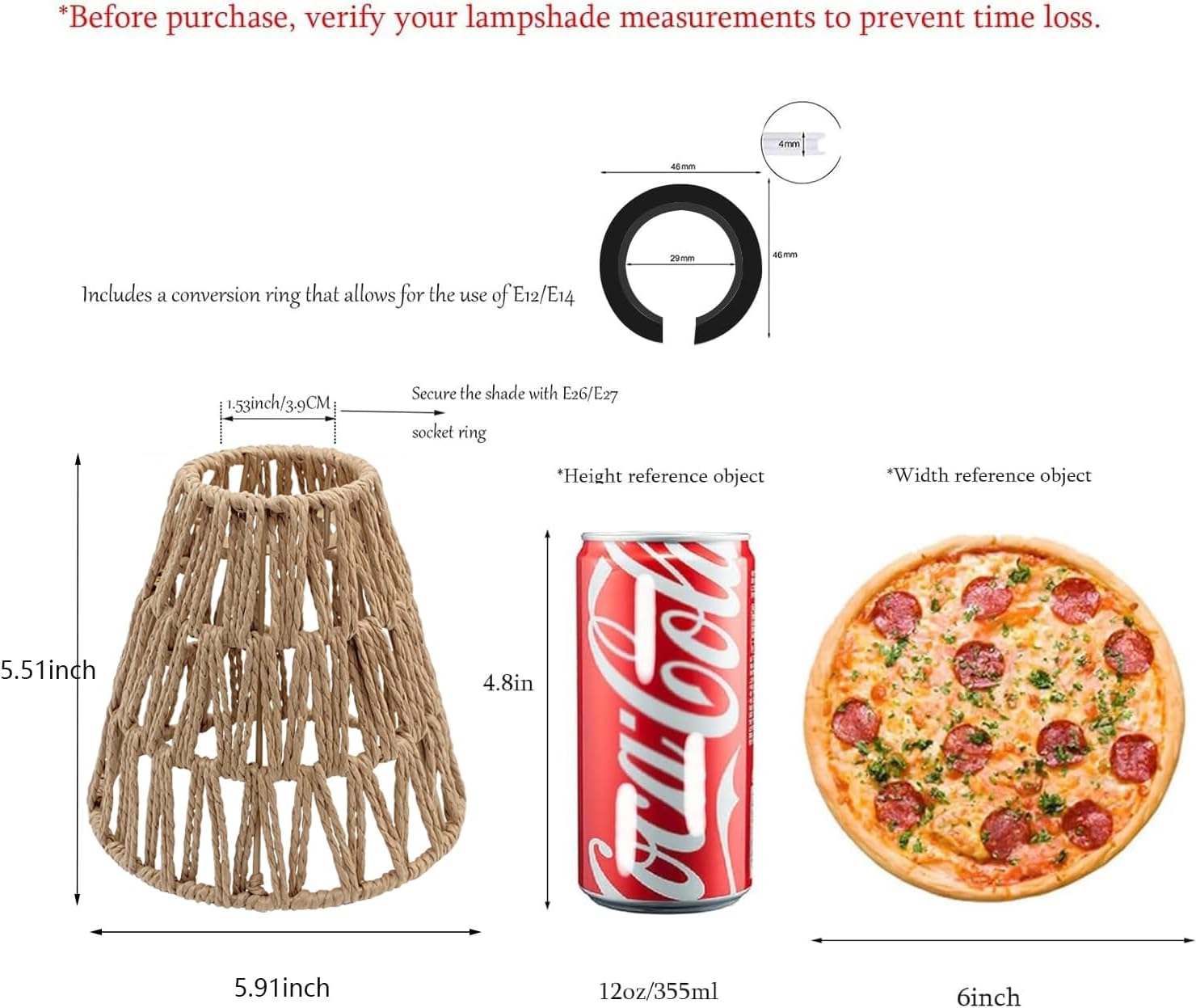 3 Pack Small Rattan Lamp Shade Boho Shades Replacement Vintage Hanging Light Shades, Wicker Woven Lampshade for Floor Lamps Table Light Chandelier Wall Sconces Pendant Light Fixture