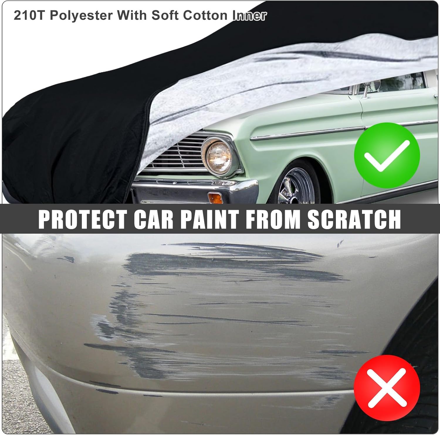 Waterproof Car Cover Compatible with 1960-1966 Ford Falcon Ranchero, 210T Polyester with Inner Cotton Liner All Weather Car Covers for Dust Snow Rain Hail Protection