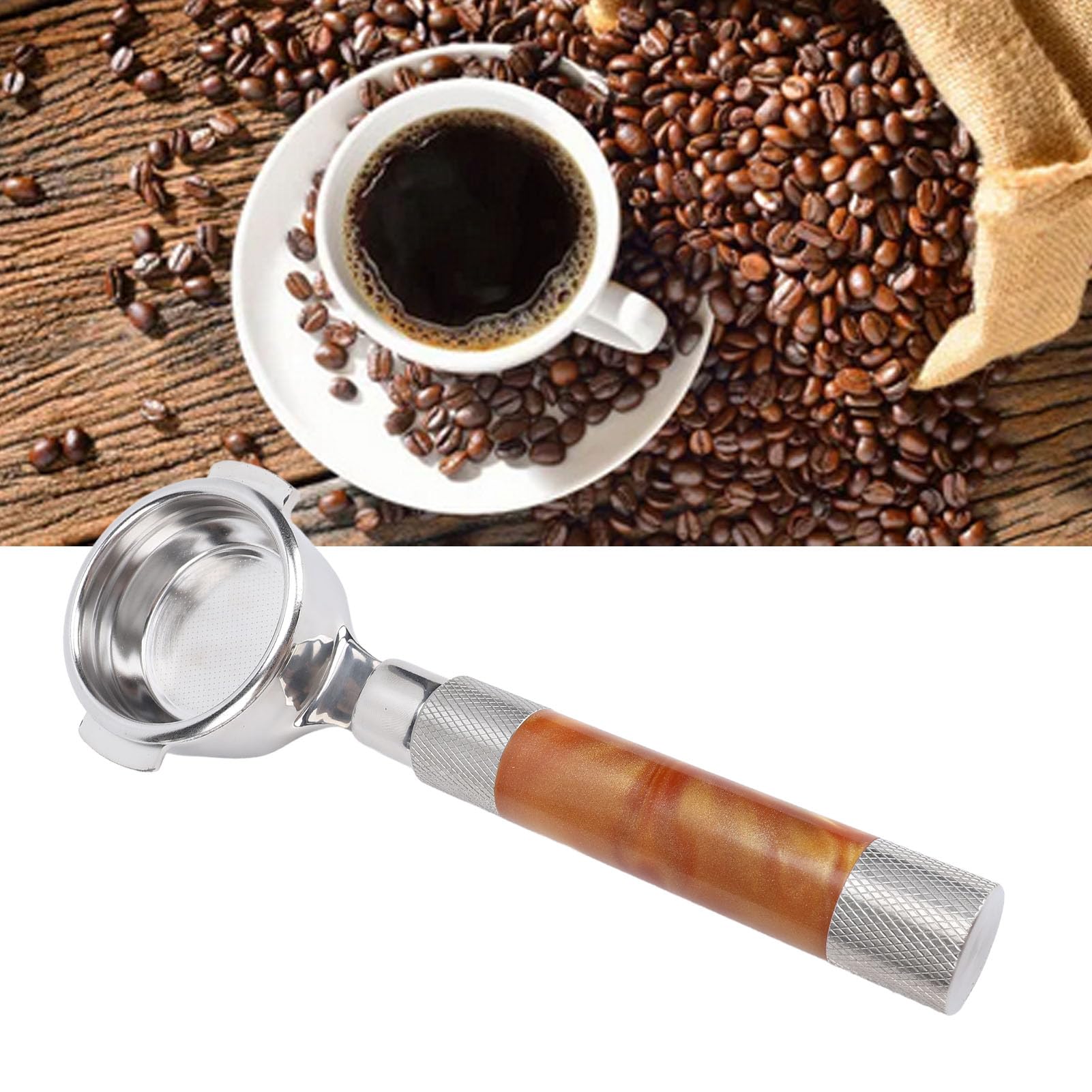 Ejoyous Portafiltro de café, Portafiltro de café E61 sin Fondo de Acero Inoxidable con 2 Orejas, de Repuesto Ergonómico para Hacer en Casa y Amantes del (Marrón ámbar)