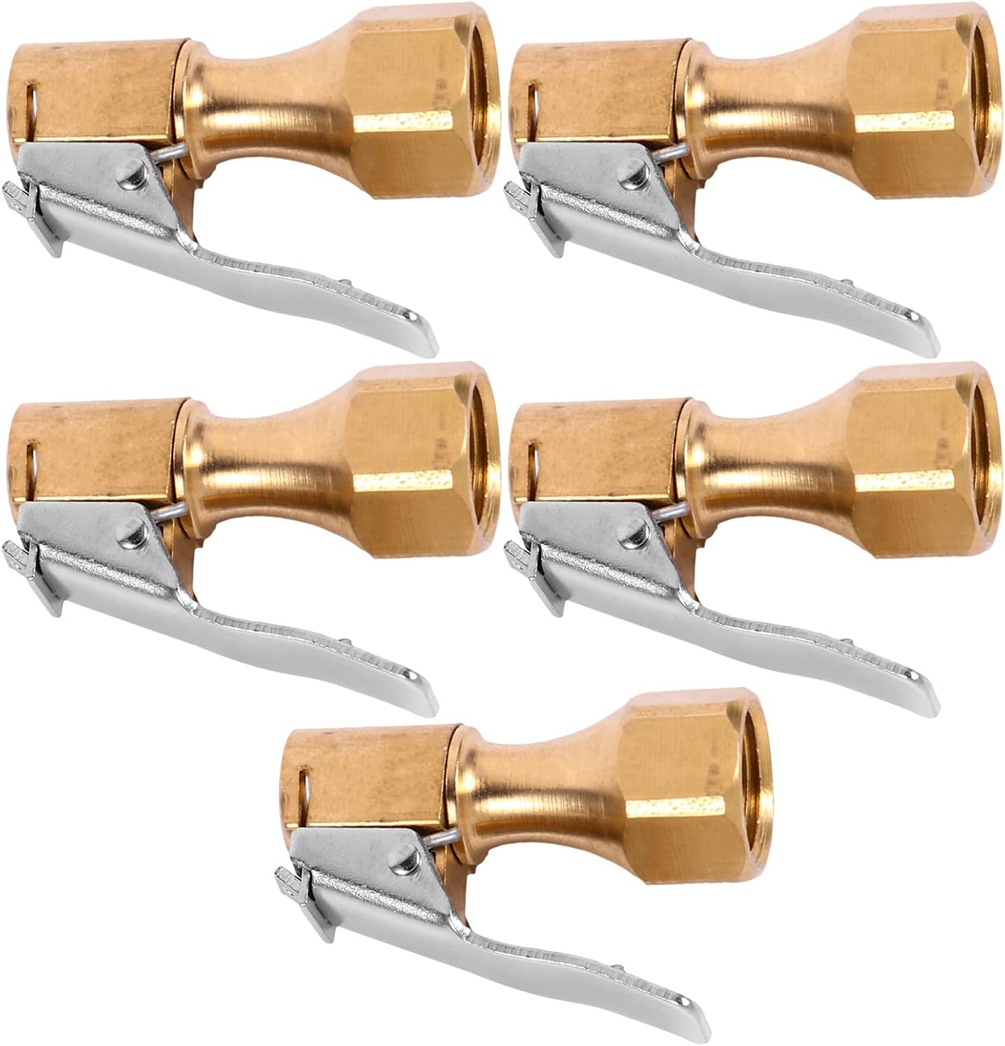 Heavy Duty Copper Air Chuck with Clip 5pcs, Straight Pneumatic Tire Inflator Chuck for Compressor Accessories, Compatible with Tire Pressure Gauges and Vehicle Inflators
