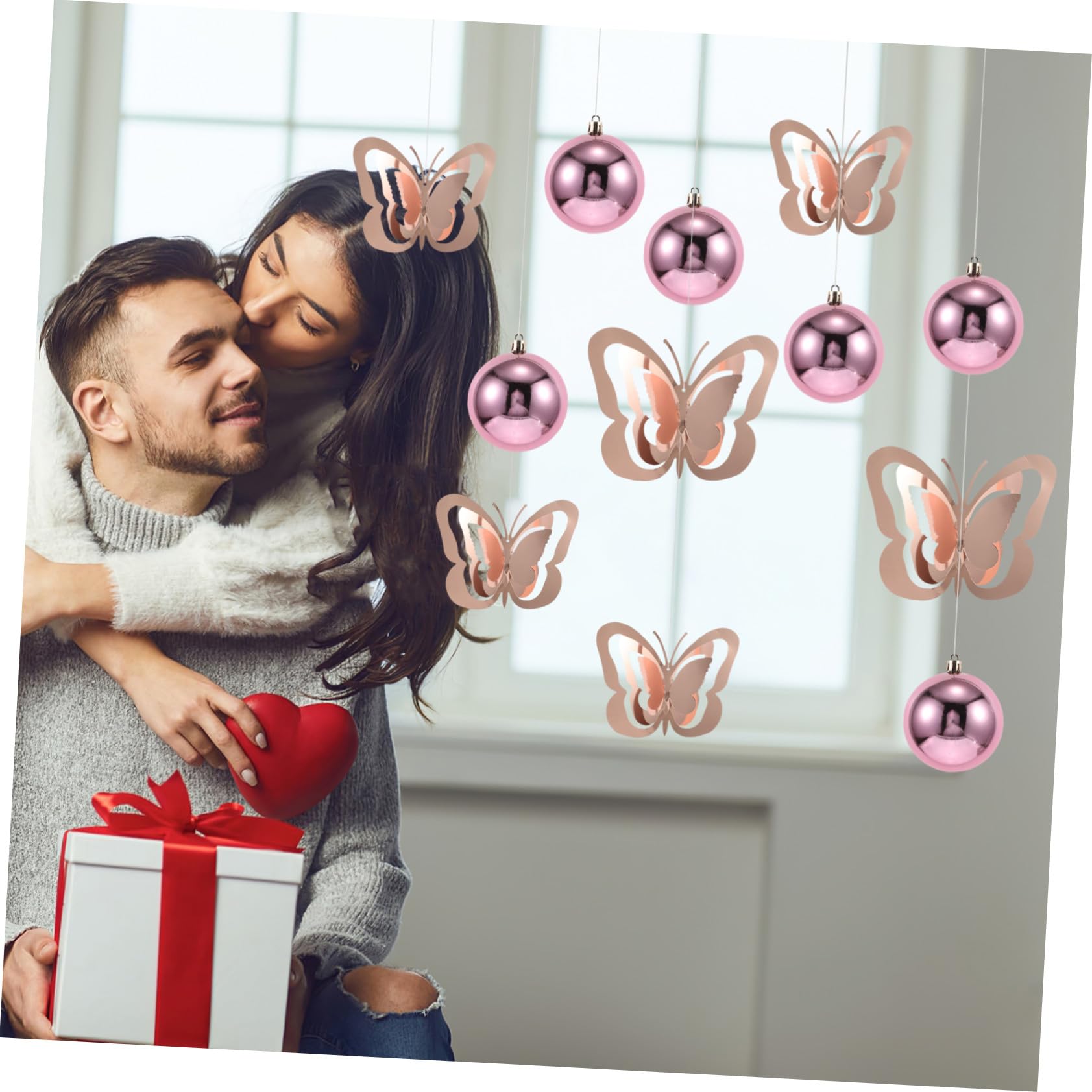 Alipis Teiliges Schmetterling-hängedeko Glänzenden Kugeln Rosa-goldene Deckenhänger für Valentinstag Romantische Raumdekoration Vielseitig für Hochzeit Fenster und Party Geeignet