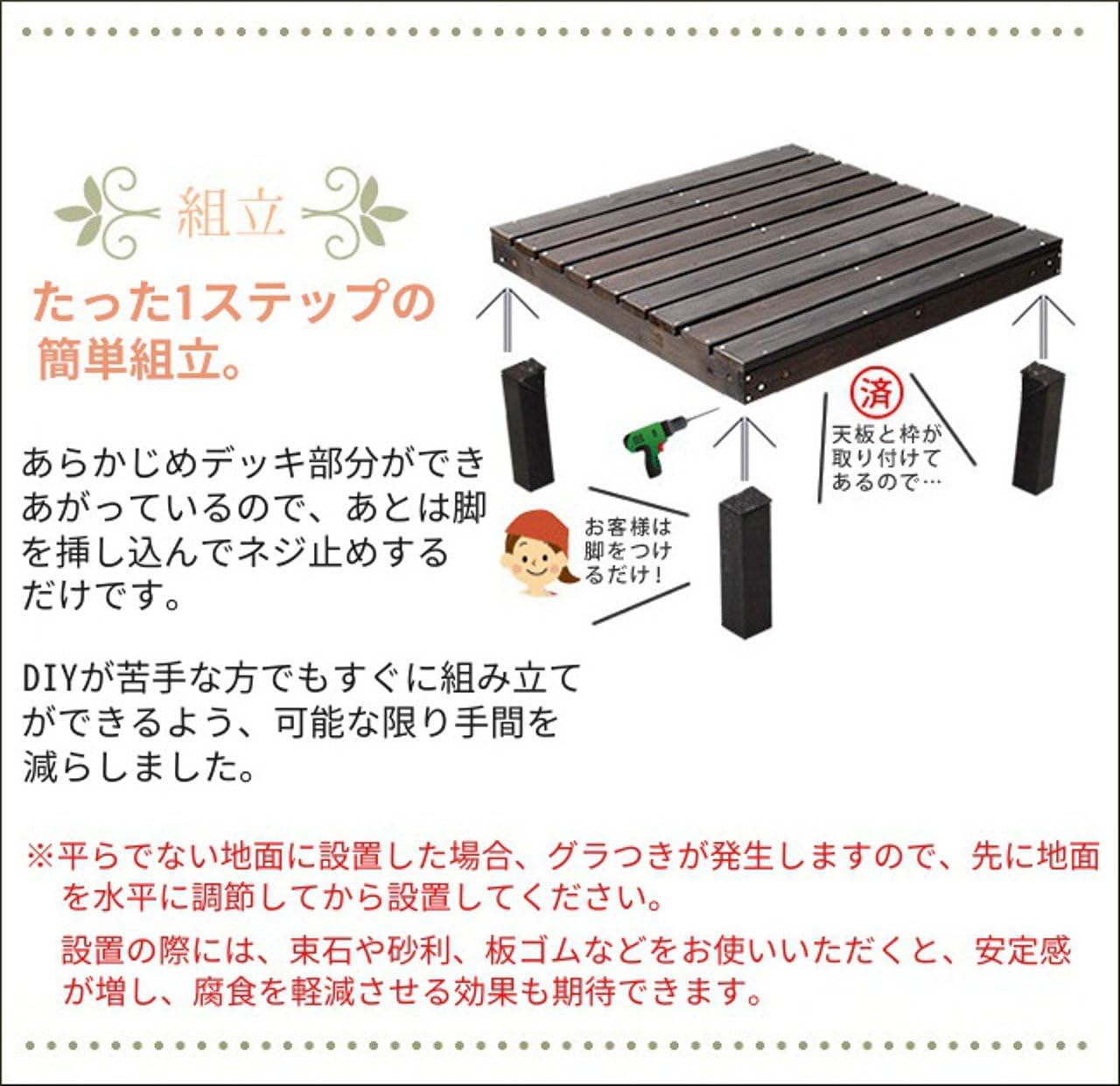 ウッドデッキ 90×90 0.25坪 ステップ セット 庭 屋外 天然木 （ 縁台ｘ2個 【トレーラー】 ステップ1個セット）（縁台ｘ2個、ス