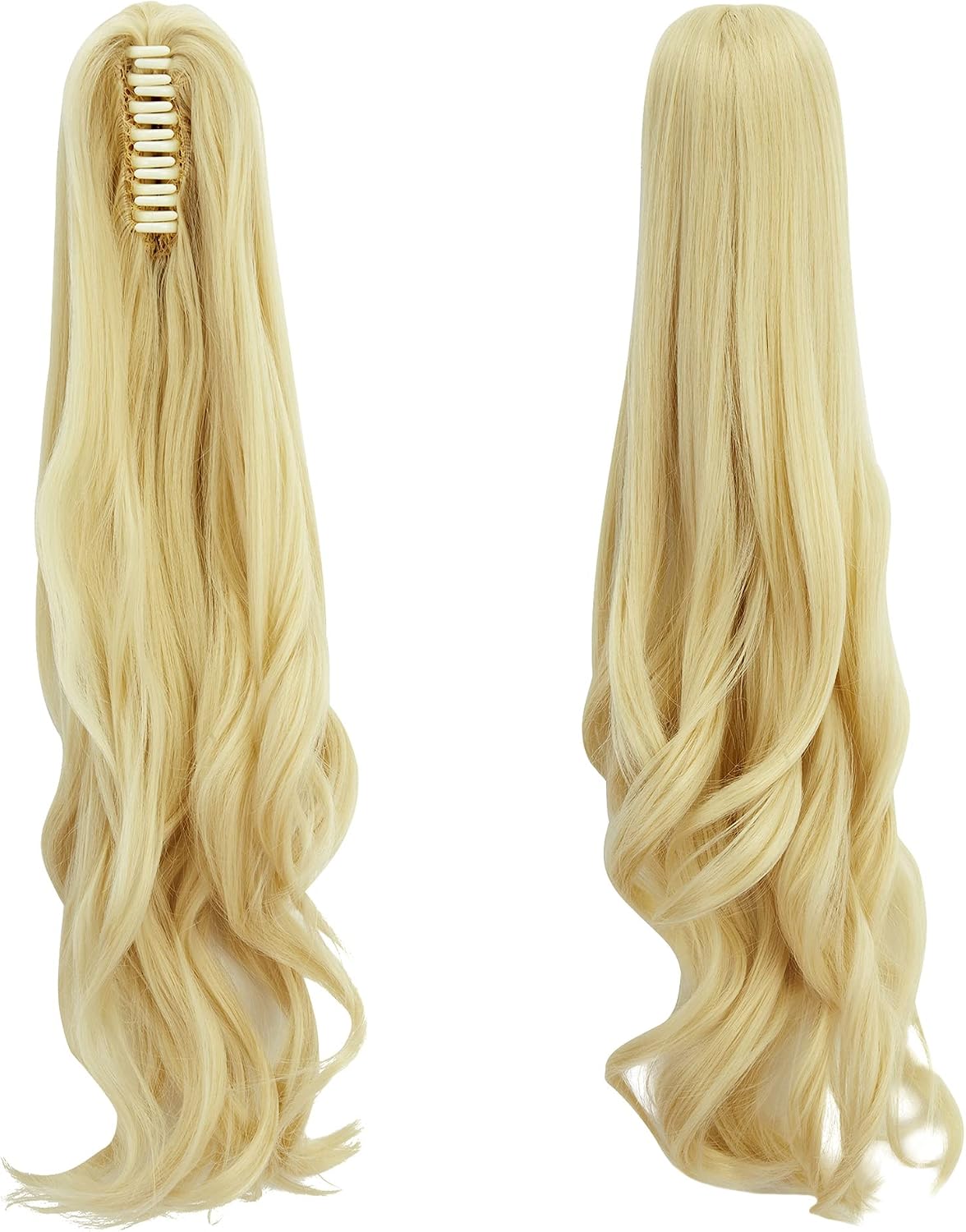 OMGREAT Clip In On Hair Extensions Bleach Blonde Claw Ponytail Extensions Hair Piece Curly for Women Synthetic Heat-Resisting 18 Inch - Image 3