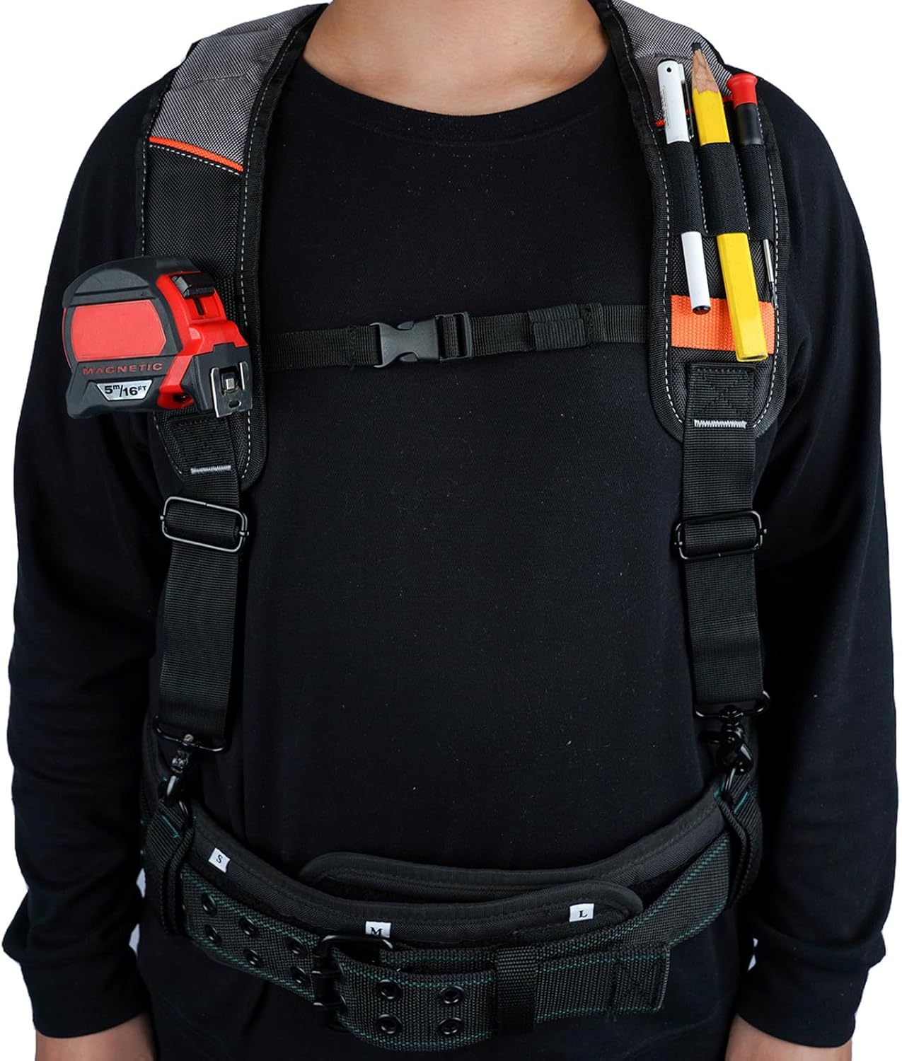 KUNN Tool Belt Suspenders Padded Carpenter Construction Electrician Work Suspender with Attachment Loops for Men,Grey SW001-Grey