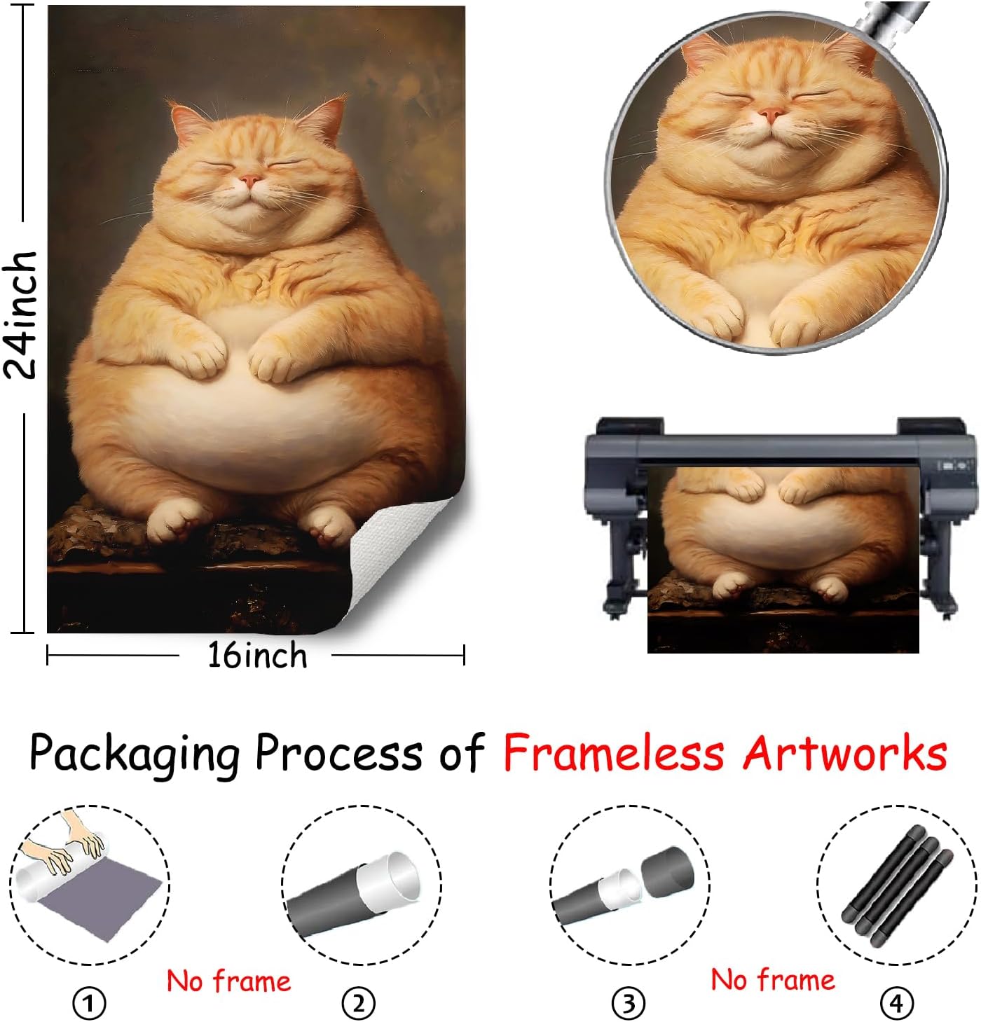 Vintage Retro Animal Wall Art Funny Fat Cat Wall Poster Orange Cat Artwork Cute Cat Pictures Wall Decor Animal Portrait Wall Art Abstract Cat Print Vintage Animal Paintings Home Room 16x24in Unframed