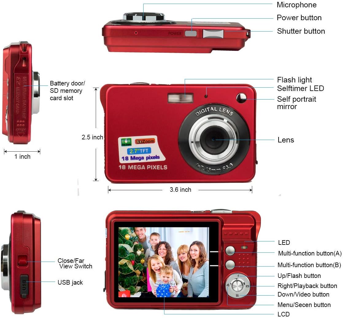HD Mini Digital Cameras,Point and Shoot Digital Cameras for Kids Teenagers Beginners-Travel,Camping,Outdoors,School (Red 1)