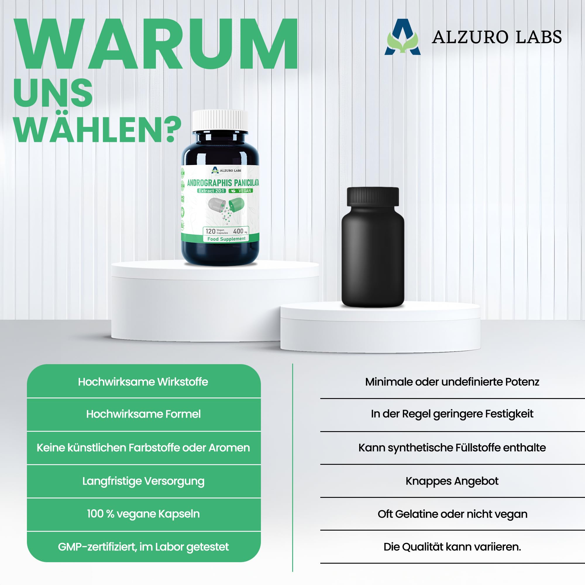 Andrographis paniculata | 8.000 mg Äquivalent | Hochdosiert 400 mg 20:1 Extrakt (10% Andrographolide) | 120 vegane Kapseln | GMP & Laborgeprüft