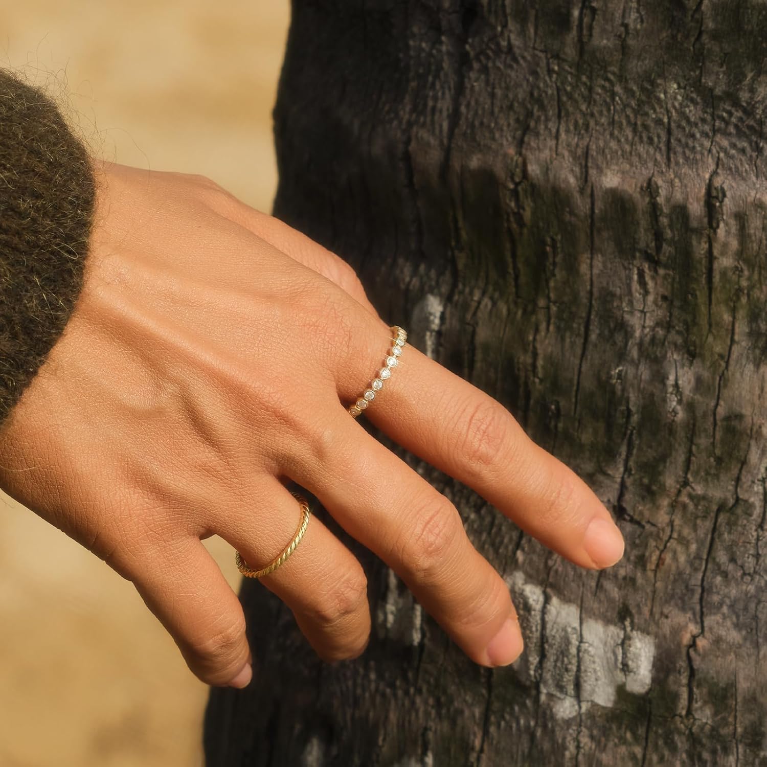 STORYJEWELLERY Gold Plated Wedding Bands for Women, Gold Plated Eternity Band Rings, Cubic Zirconia Stackable Rings for Women, Gifts for Her - Image 3