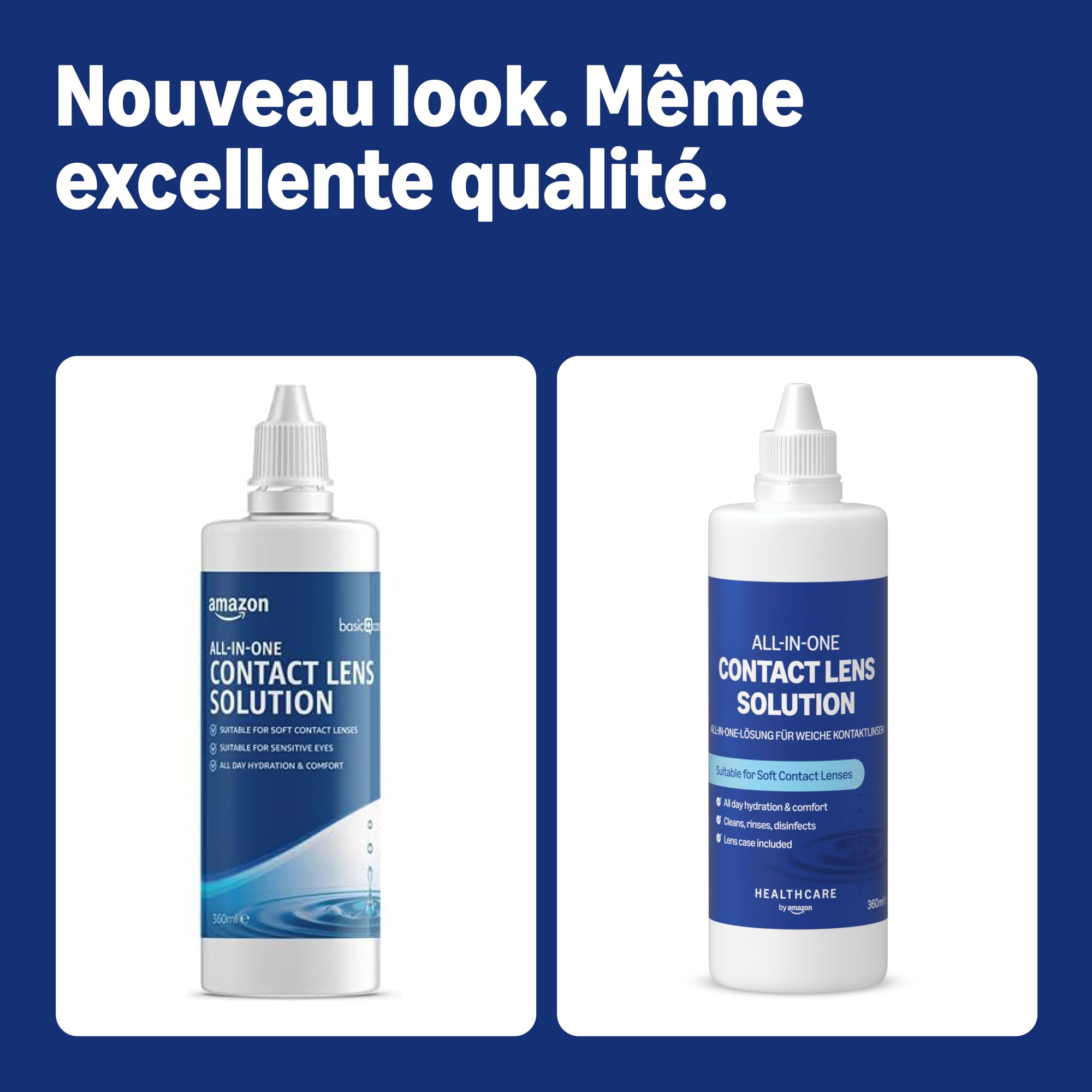 Healthcare by Amazon Solution tout-en-un pour lentilles de contact souples, 3 x 360ml, (Anciennement une marque Amazon Basic Care, L'emballage peut différer)