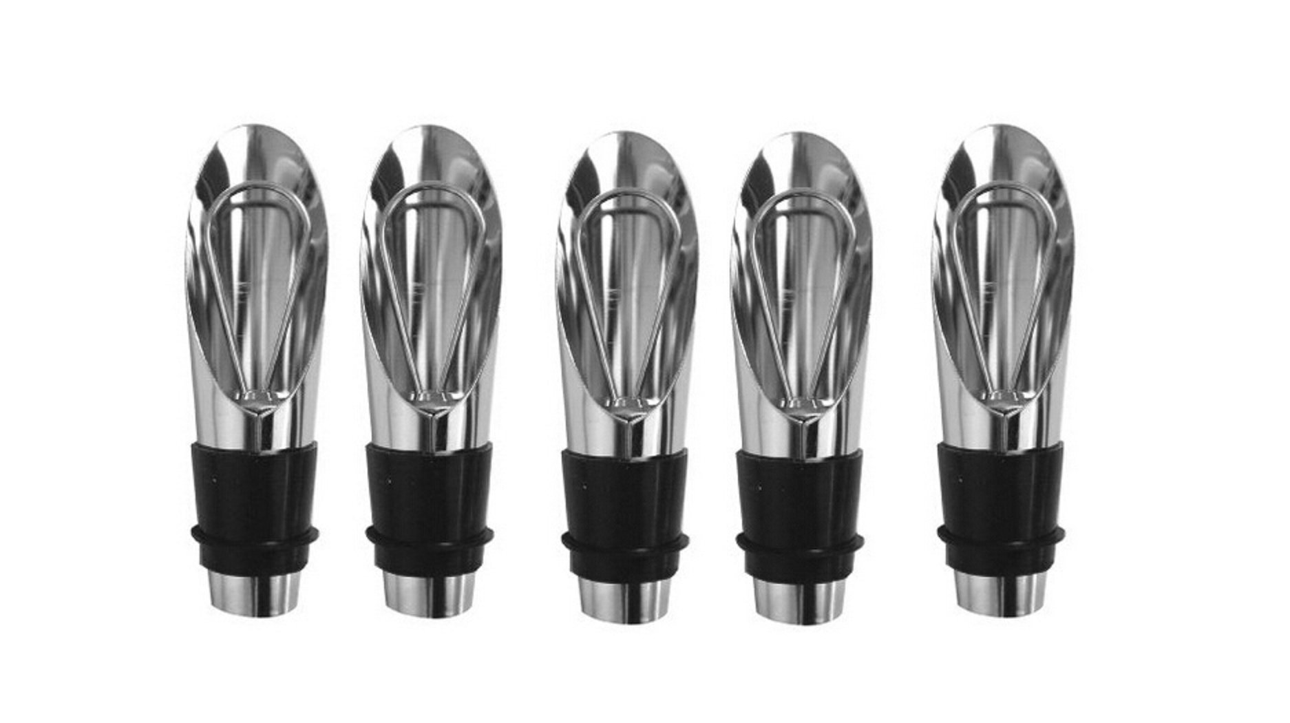 Wine Pourer and Stopper - 5 Pack - Tapered Design - Liquor and Wine Bottles - Drip Free Pouring - Stopper Creates an Seal - Keeps Wine Fresh - Gift for Wine Enthusiasts. (Retail Pack)