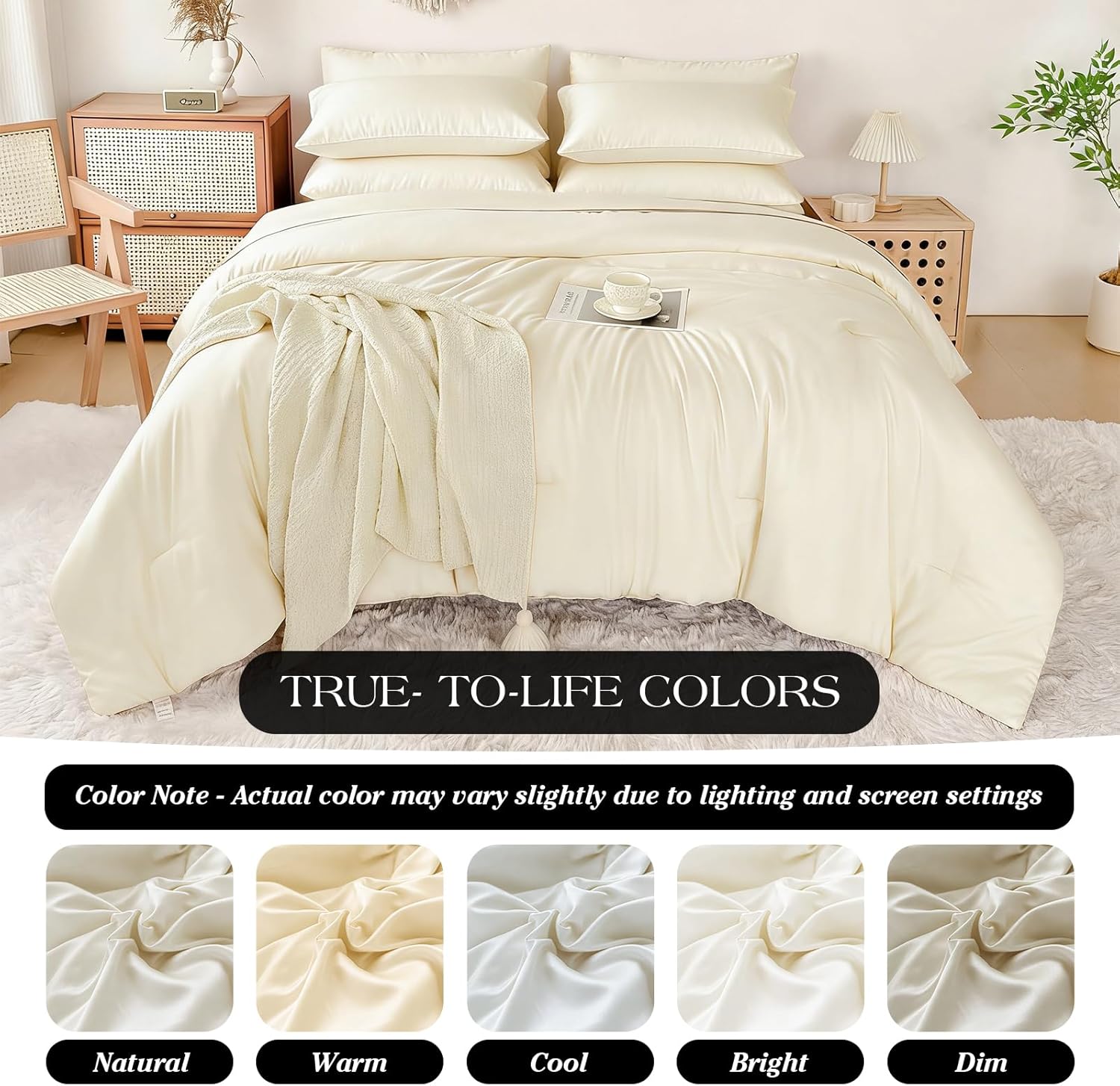 Double Brushed Micorfiber Twin/XL Twin Comforter Set Cream- 7-Piece Bed in a Bag, All-Season Soft Bedding with Sheets & Envelope Pillowcases (68"x88",Twin)