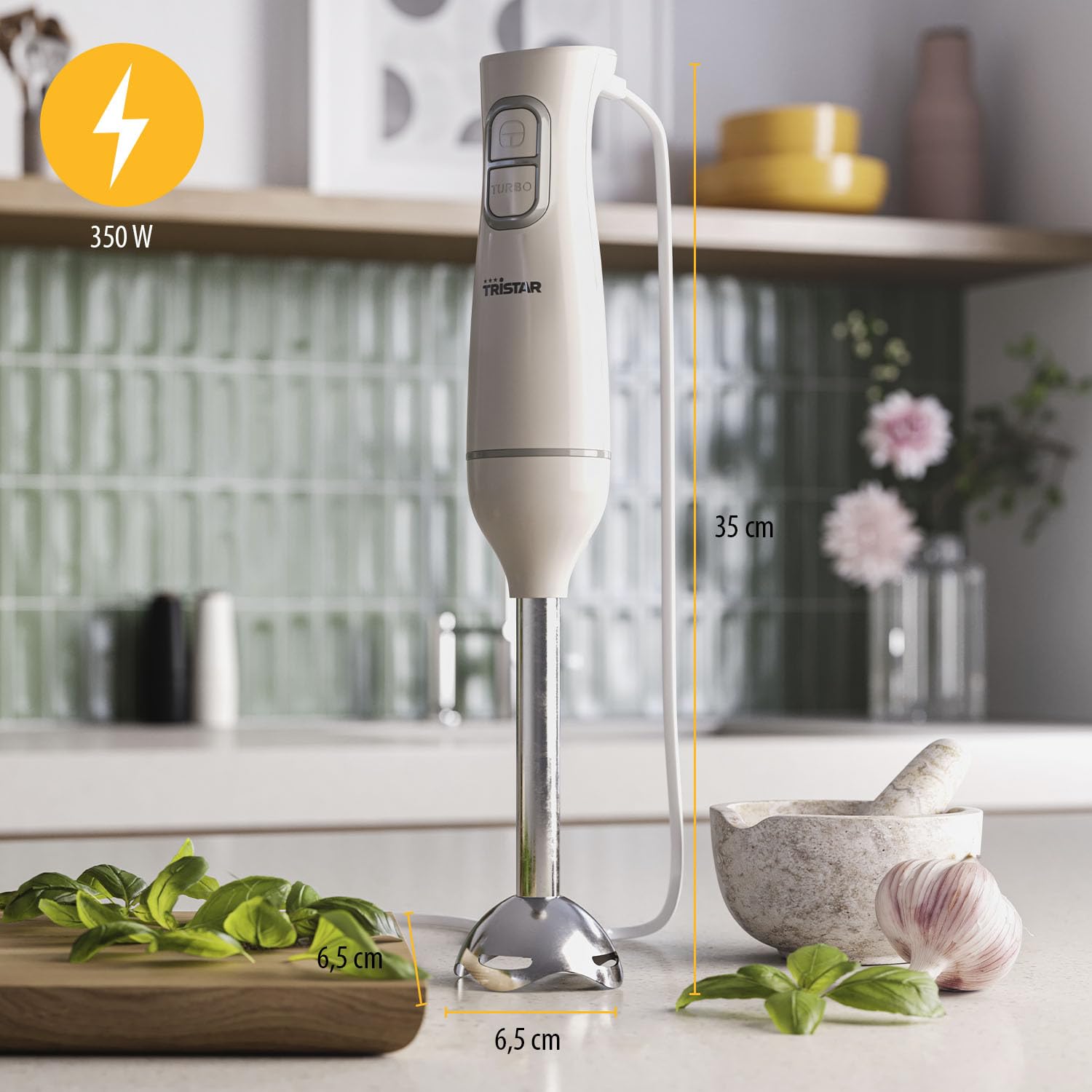 Tristar Set Frullatore a Immersione, parti lavabili in lavastoviglie, inclusi Frullatore manuale in acciaio inox rimovibile, frusta, tritatutto, bicchiere graduato, 350 W, MX-4881