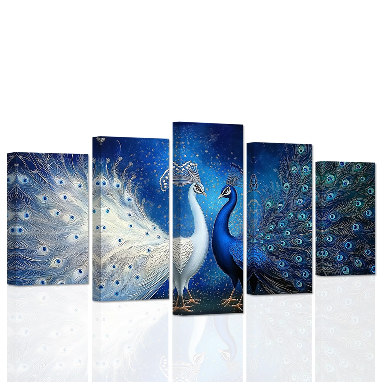 CXHOSTENT Peacock Canvas Wall Art Bird Pictures 5 Pieces Elegant Couple Peacock Print Animal Painting Artwork Living Room Office Decor Frame (30x40cmx2 30x60cmx2 30x80cmx1)
