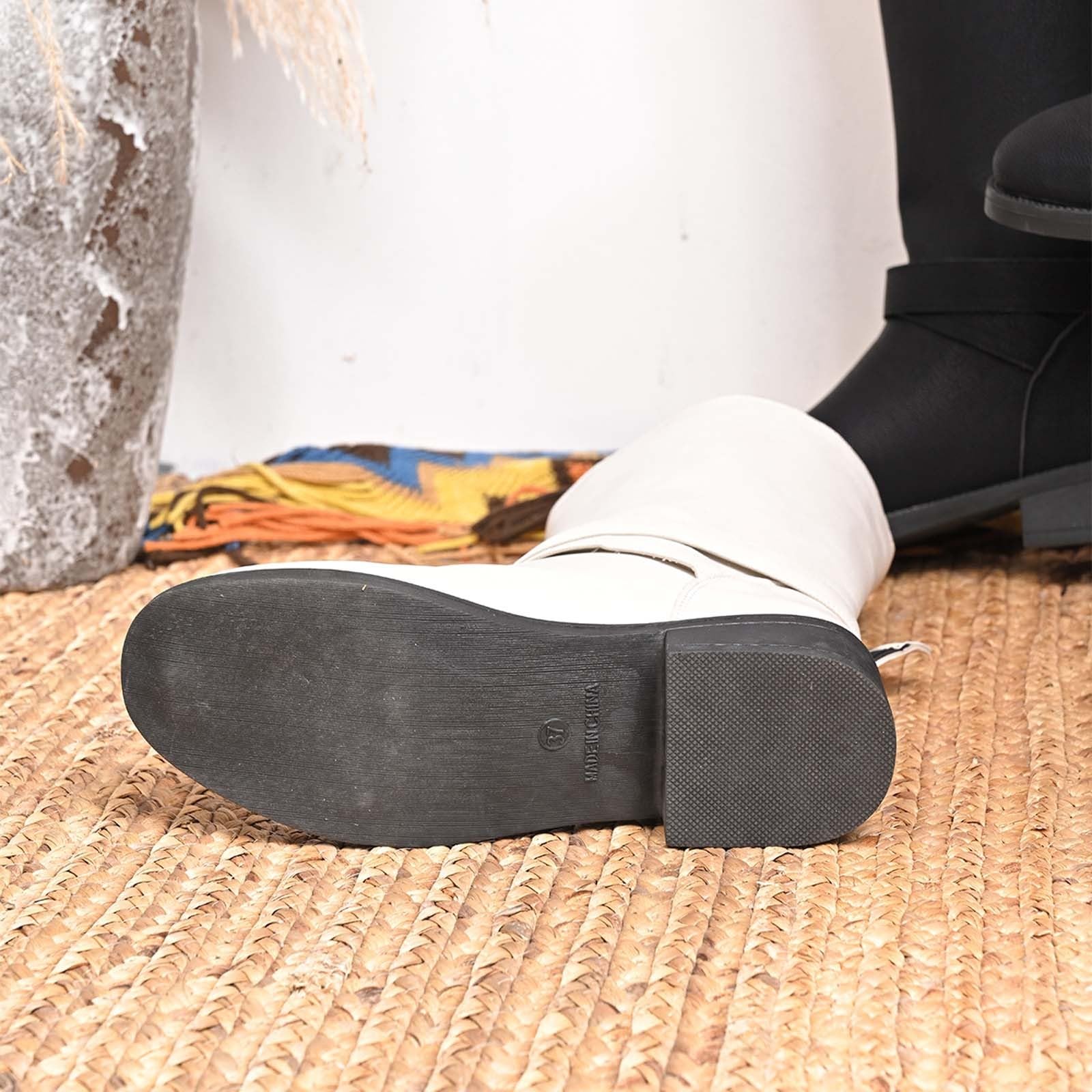 Botas por Encima de la Rodilla Botas Cortas Informales de Talla Grande con tacón Grueso y Manga Estilo Bota Moda