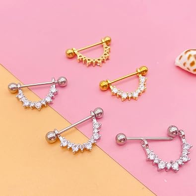 14G Stainless Steel Nipple Rings CZ Flower U-Shape Straight Barbell Bars Body Piercing Jewelry