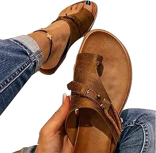 Women's Orthopedic Correction Leather Ring Toe Casual Bunion Slippers,Summer Women's Orthopedic Sandals Bunion Correction Slippers,Casual Toe Separate Flat Shoes with Arch Support (Brown,41)