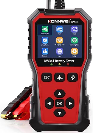 KONNWEI KW341 Car Battery Tester 6V 12V 24V Automotive Battery Load Tester Digital Battery Analyzer for Motorcycle Car Truck, Test SOH SOC CCA Resistance Voltage, Cranking Charging System Print