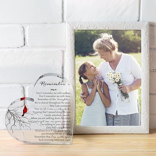 Miniatura 5 de Yookeer Regalo de condolencias en forma de corazón de acrílico, regalos de duelo conmemorativo por la pérdida de un ser querido, recuerdo cardenal