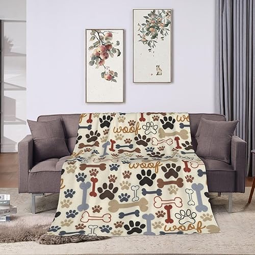Miniatura 9 de Manta con estampado de huesos de pata de perro, manta de franela suave de forro polar para sofá o dormitorio, 50 x 40 pulgadas