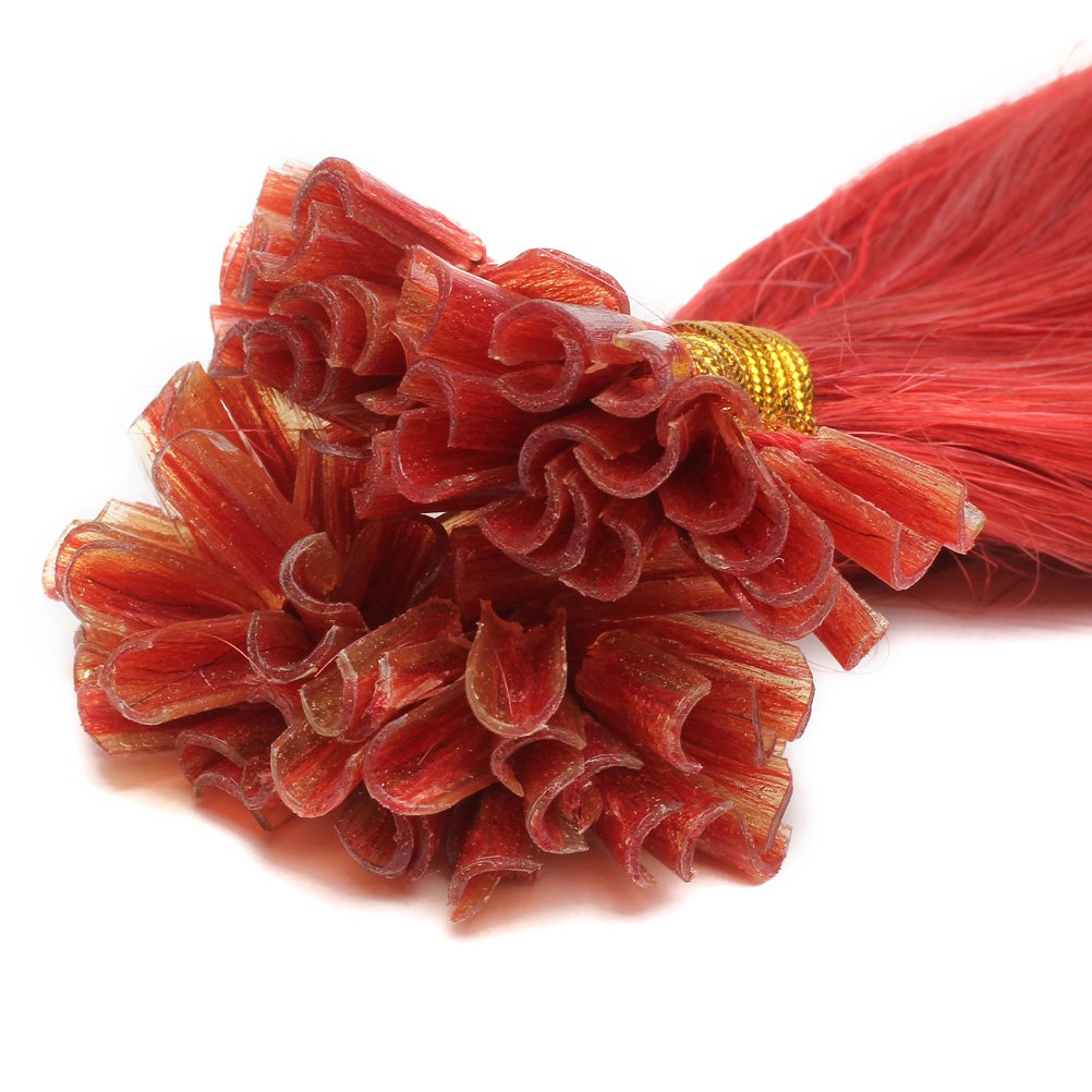 Fushion Keratin Pre Bonded U Nail Tip Remy Human Hair Extensions 100S (16''0.4g/s, Red)