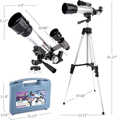 Miniatura 5 de ArtCreativity Telescopio para principiantes  Telescopio para niños totalmente funcional (aumento de 60X) con 2 oculares, trípode de aluminio, funda
