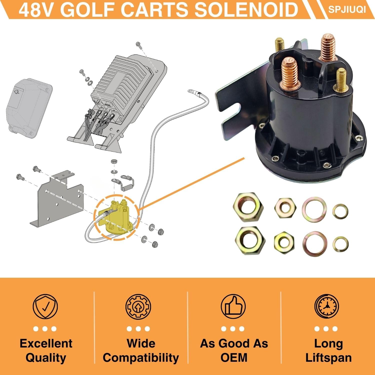 612711 48V Golf Cart Solenoid for EZGO TXT Electric 2010-up 48V MPT 800/1000 Vehicles