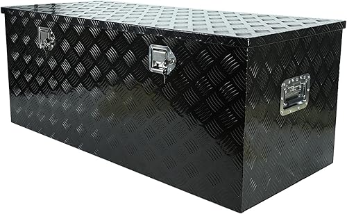 Miniatura 1 de Caja de herramientas de banda de rodadura de 5 barras de aluminio negro de 48 x 21 x 19 pulgadas, caja de herramientas para remolque al aire libre,