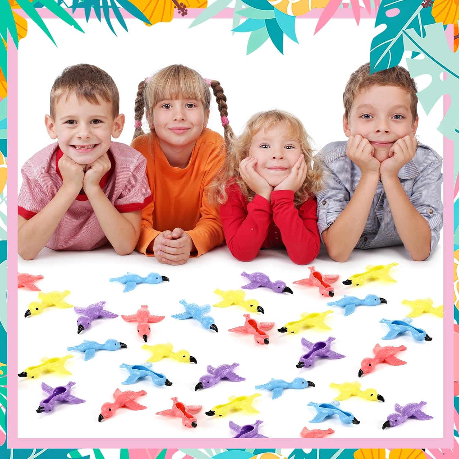 VioraWhite 100 Pcs Slingshot for Kids Flamingo Finger Toys Flying Flamingo Slingshot Rubber Stretchable Chicken Finger Flamingoes Game Party Favors Carnival Birthday Goodie Stuffers Novelty Gag Gifts