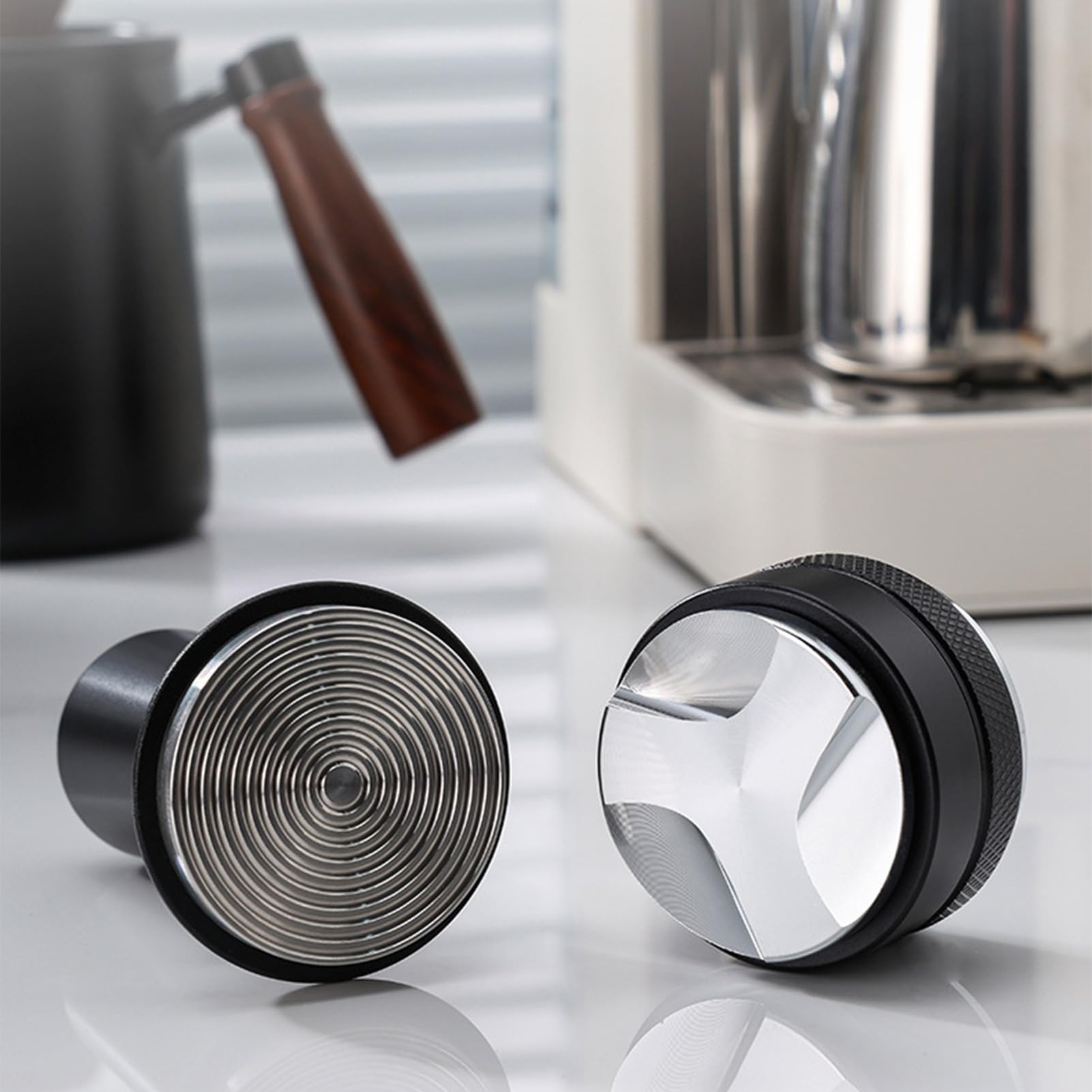 Kit Apisonador para Café - 7 Piezas de Utensilios Ergonómicos Antideslizantes,Embudo Dosificador, Apisonador y Nivelador - para Hogar Cocina Estudio Bar Mostrador Tienda