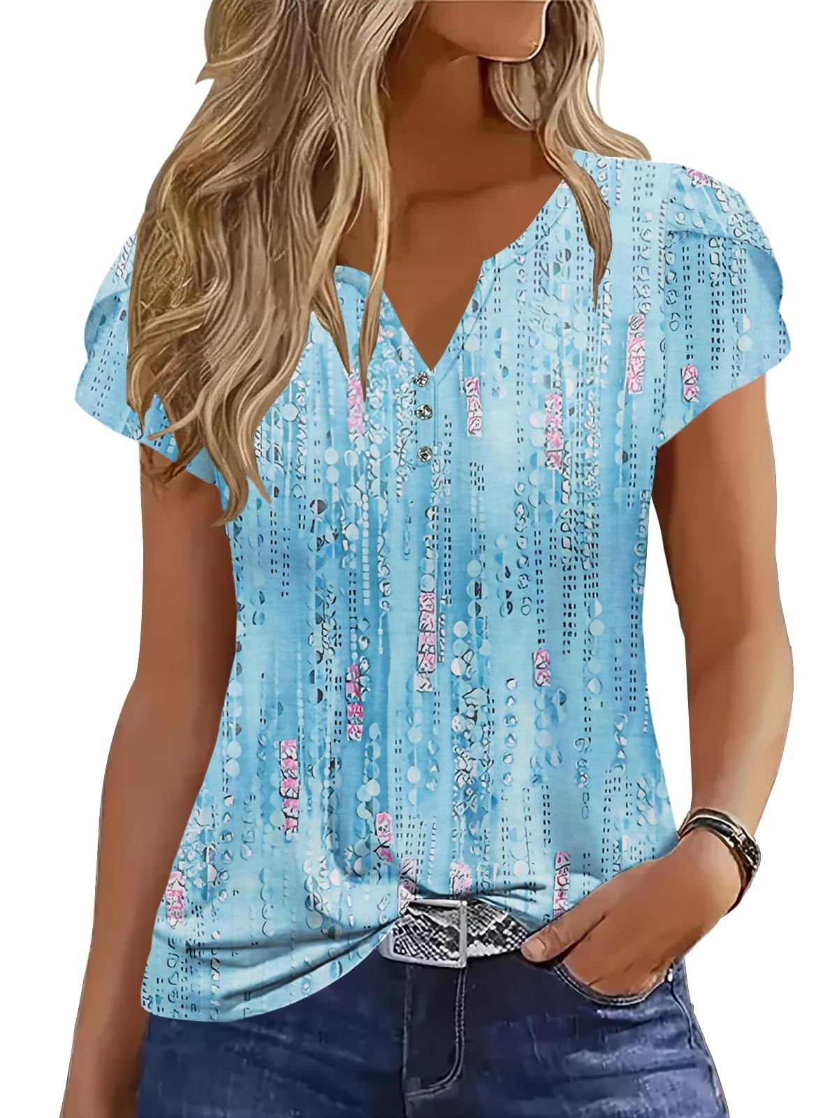 Womens Tops 2026 Summer Ladies Tops Pleated Tunic Dressy Casual Blouse
