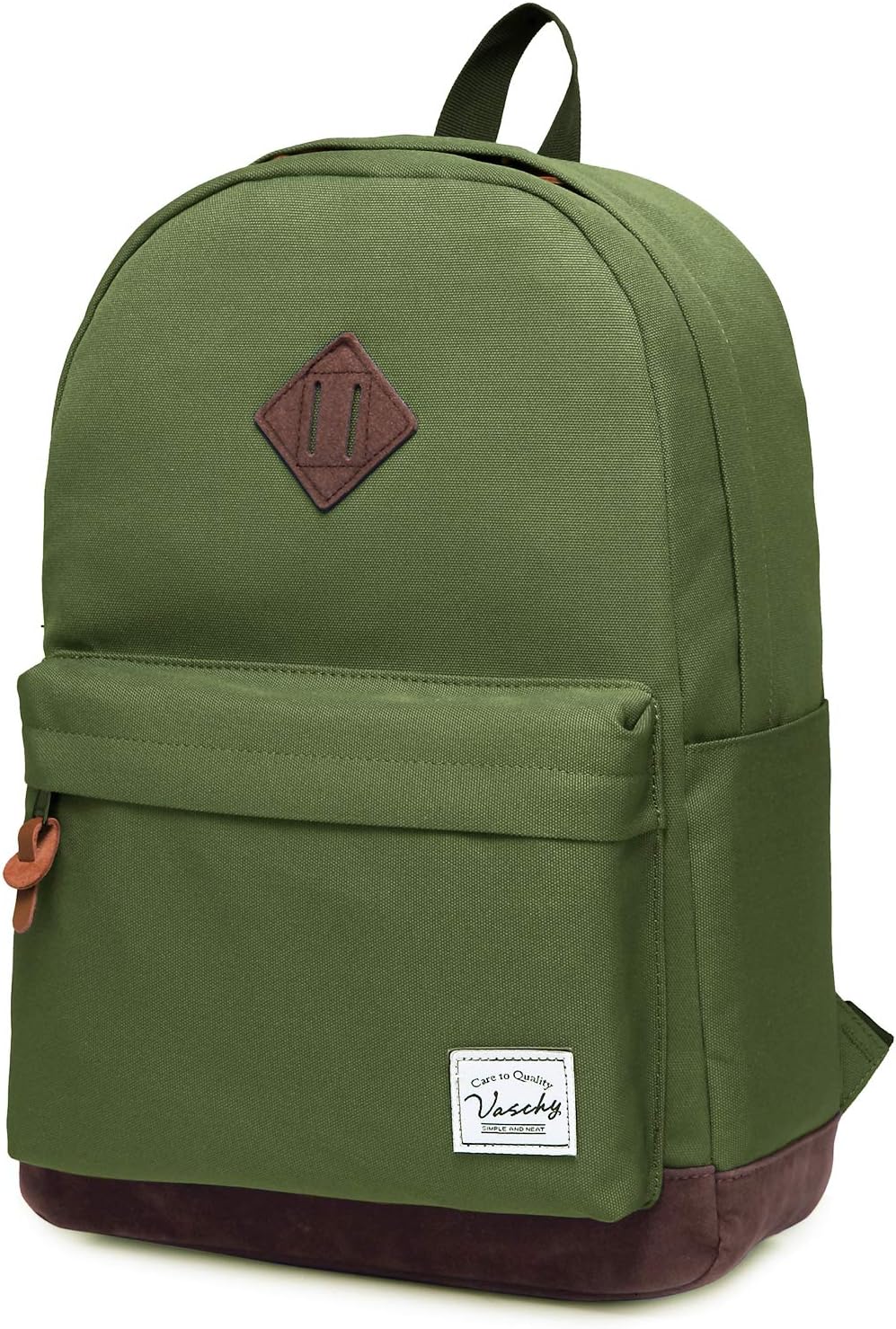 VASCHYUnisex Classic Lightweight Water-resistant Campus School Rucksack Travel BackPack Green Fits 14-Inch Laptop