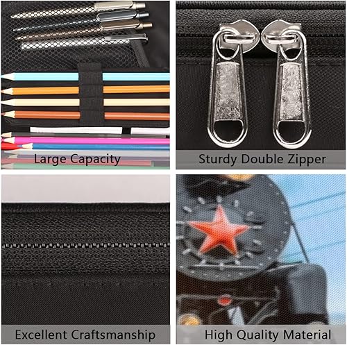 Miniatura 3 de Estuche para lápices de tren de locomotora de vapor, tren azul cielo, gran capacidad, estuche para bolígrafos, papelería, bolsa para la escuela,