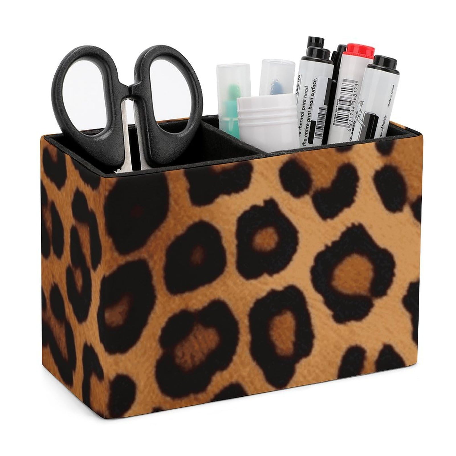 JTREHY Cool Cheetah Leopard Pencil Holder Exquisite Fashion Leather Pen Receptacle Soft High-End Pen Container for Office Home Accessories Or Housewarming Present