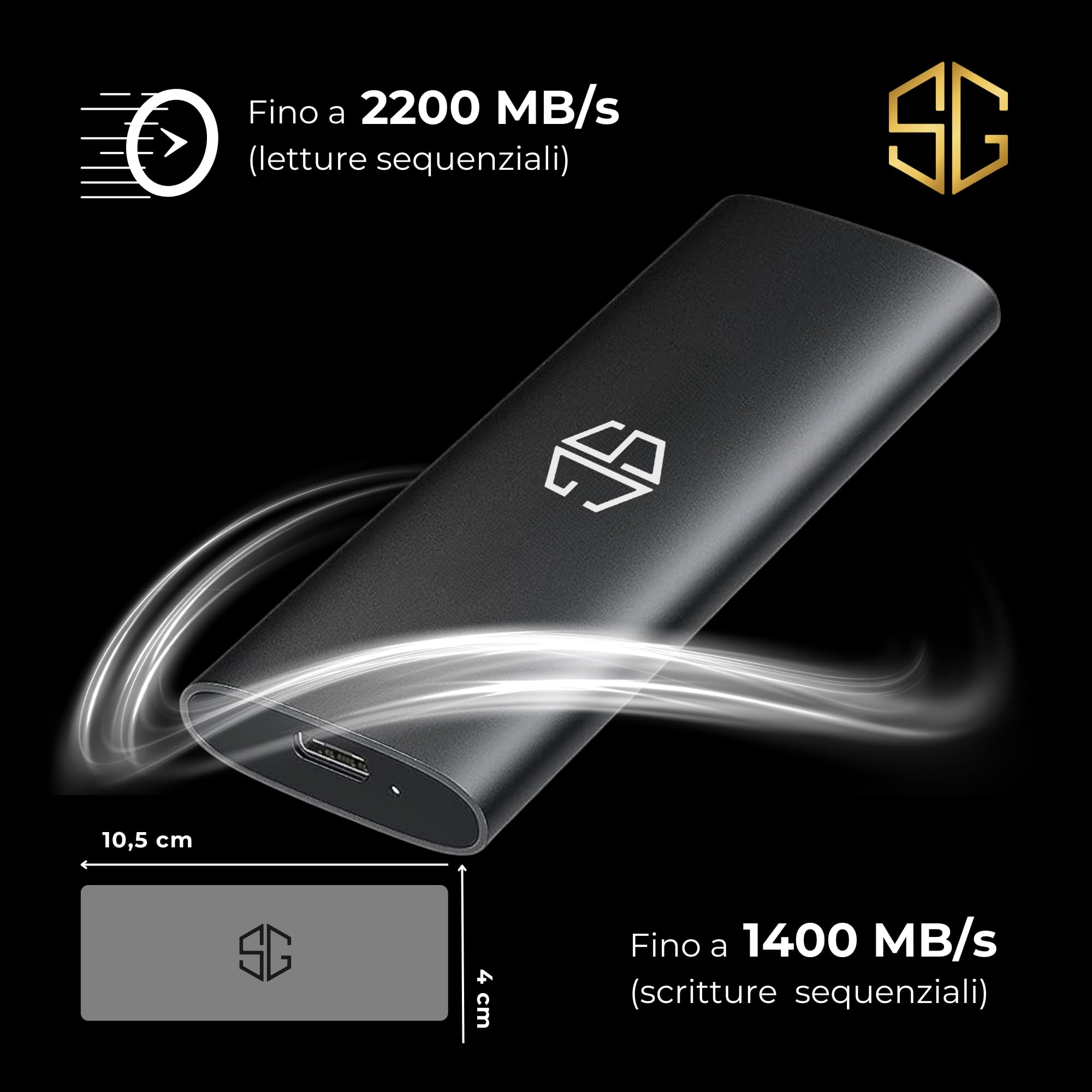 SG, Hard Disk Esterno Portatile con disco SSD interno da 256 Gb Nvme USB 3.0 per Notebook, pc, Desktop, archiviazione dati, supporto esterno, completo di cavo USB-C