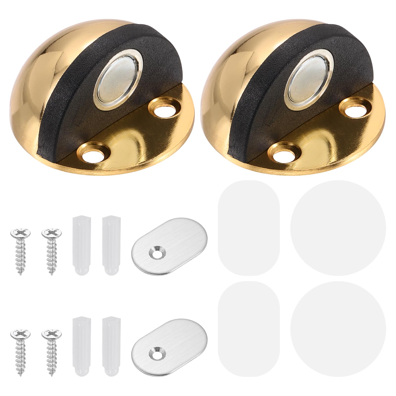 sourcing map 2Pcs Magnetic Door Stopper, Stainless Steel Floor Mount Bottom of Door Catch Holder, Adhesive Wall Protector with Screws for Living Room, Bedroom and Bathroom (1", Gold Tone)