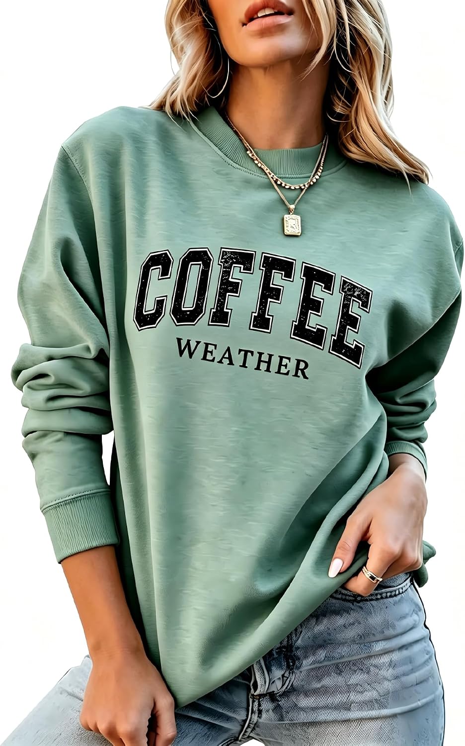 Coffee Weather Sweatshirts for Women Crewneck Graphic Pullover | Coffee Lover Sweatshirt, Winter Fall Long Sleeve, Casual Drop Shoulder, Cozy Weekend Lounge, Barista Morning Outfit