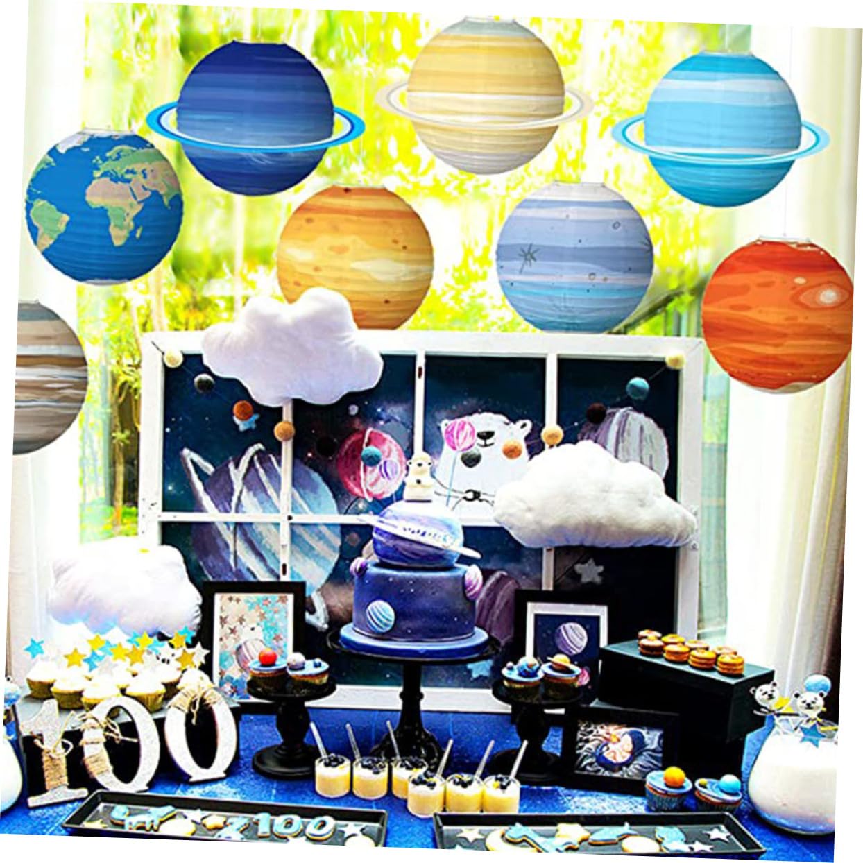 8 Stück Papierlaternen Planetenform Weltraum Deko für Kinderzimmer Party Reißfest Farbenfroh Hängend Sonnensystem Design
