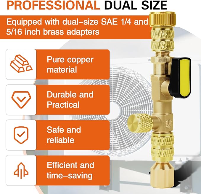 Herramienta de Extracción de Válvula HVAC, Dual 1/4" y 5/16", con 20 Núcleos miniatura 5