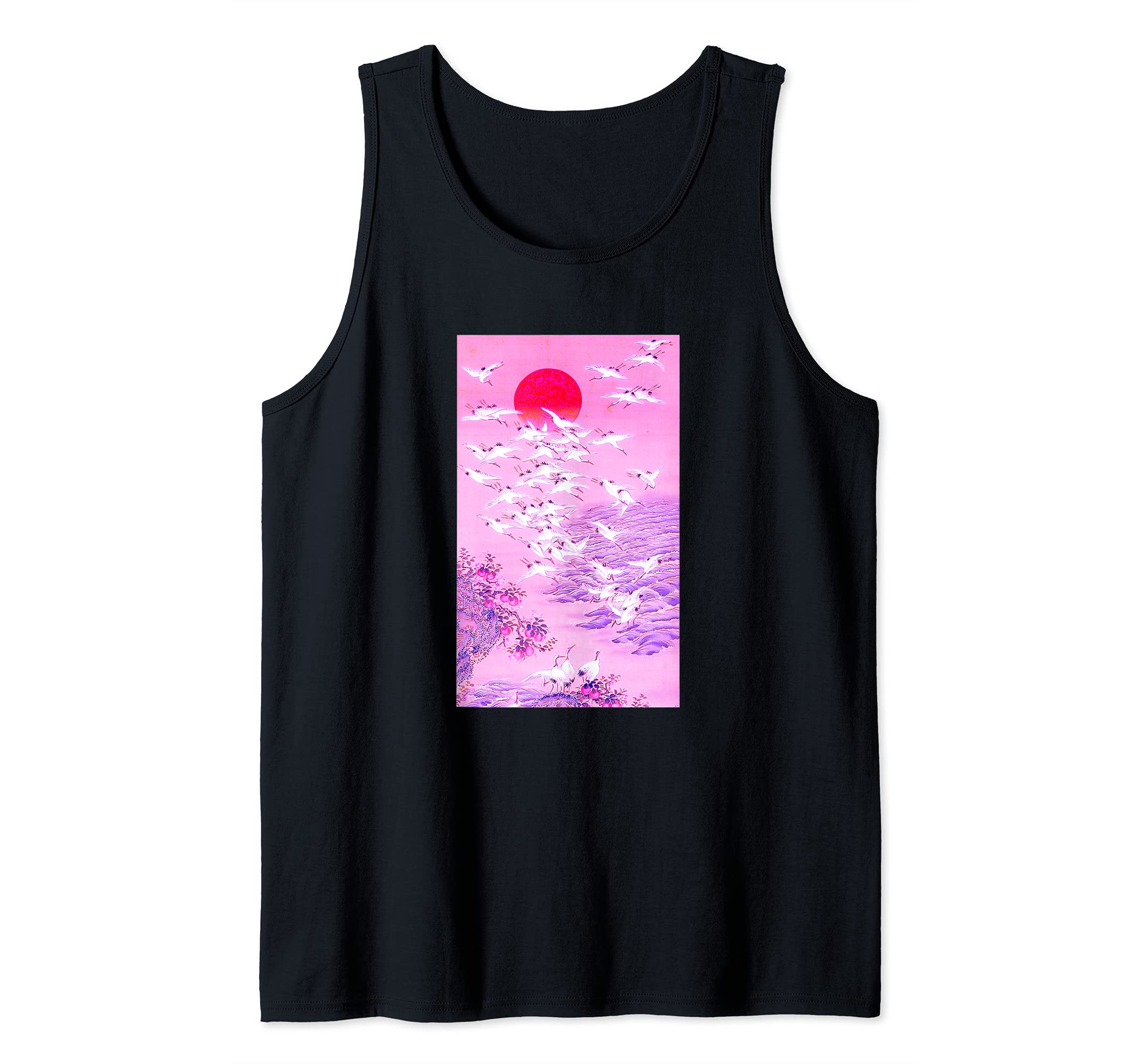 Vaporwave Japanese Crane Retro Sunset Vintage Kawaii Pink Tank Top