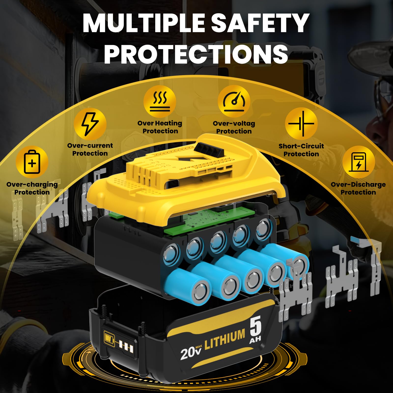 Dewalt 18V 5000mAh Reemplazo Batería Compatible con DCB184 DCB180 DCB181 DCB182 DCB200 DCB201 DCB204