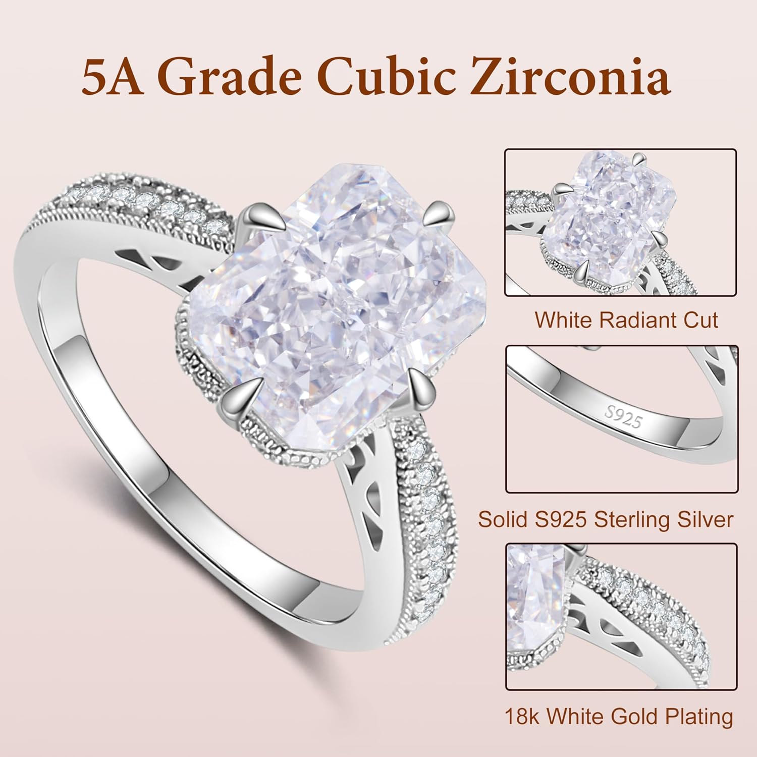 1CT Natural Green Olivine/Yellow Crystal/White/Blue Topaz Stone/Radiant Cut White/Pink/Yelow/Blue/Green Stone/3-Stone Engagement Rings for Women 18K Gold Plated 925 Sterling Silver - Image 2