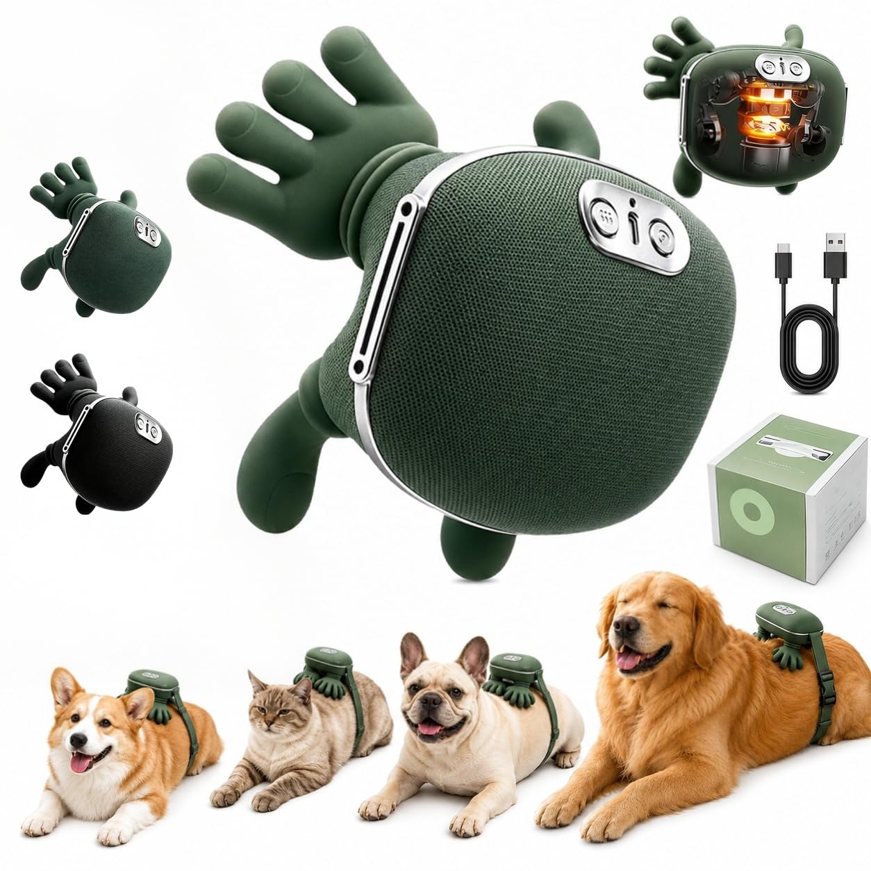 Dog Massager with Hands, Calming Pet Massager, Hand-Like Kneading Massagers for Head, Neck and Back, Electric Pet Massagers for Dogs and Cats with Speed Adjustment
