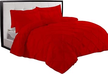 BedDecor 5 Piece Pinch Pleated Duvet Set with Zipper & Corner Ties 100% Egyptian Cotton 500 Thread Count Premium Hotel Quality Decorative Bedding Blood Red,Full/Queen
