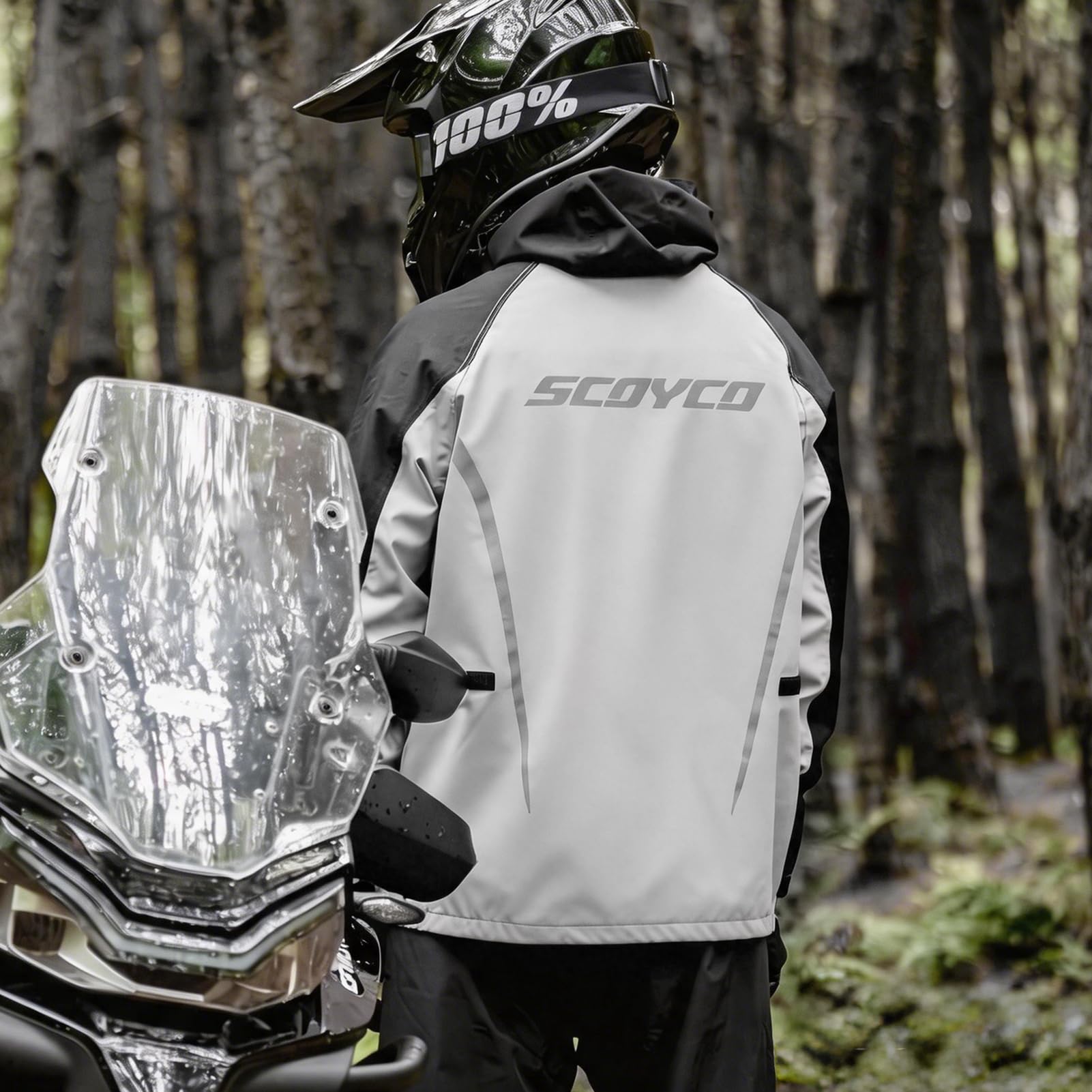 Scoyco Rain Jacket Men Waterproof, 2 Layers Packable Lightweight Breathable Rain Suit with Hood for Outdoor Motorcycle Bike Golf Cycling Hiking Fishing