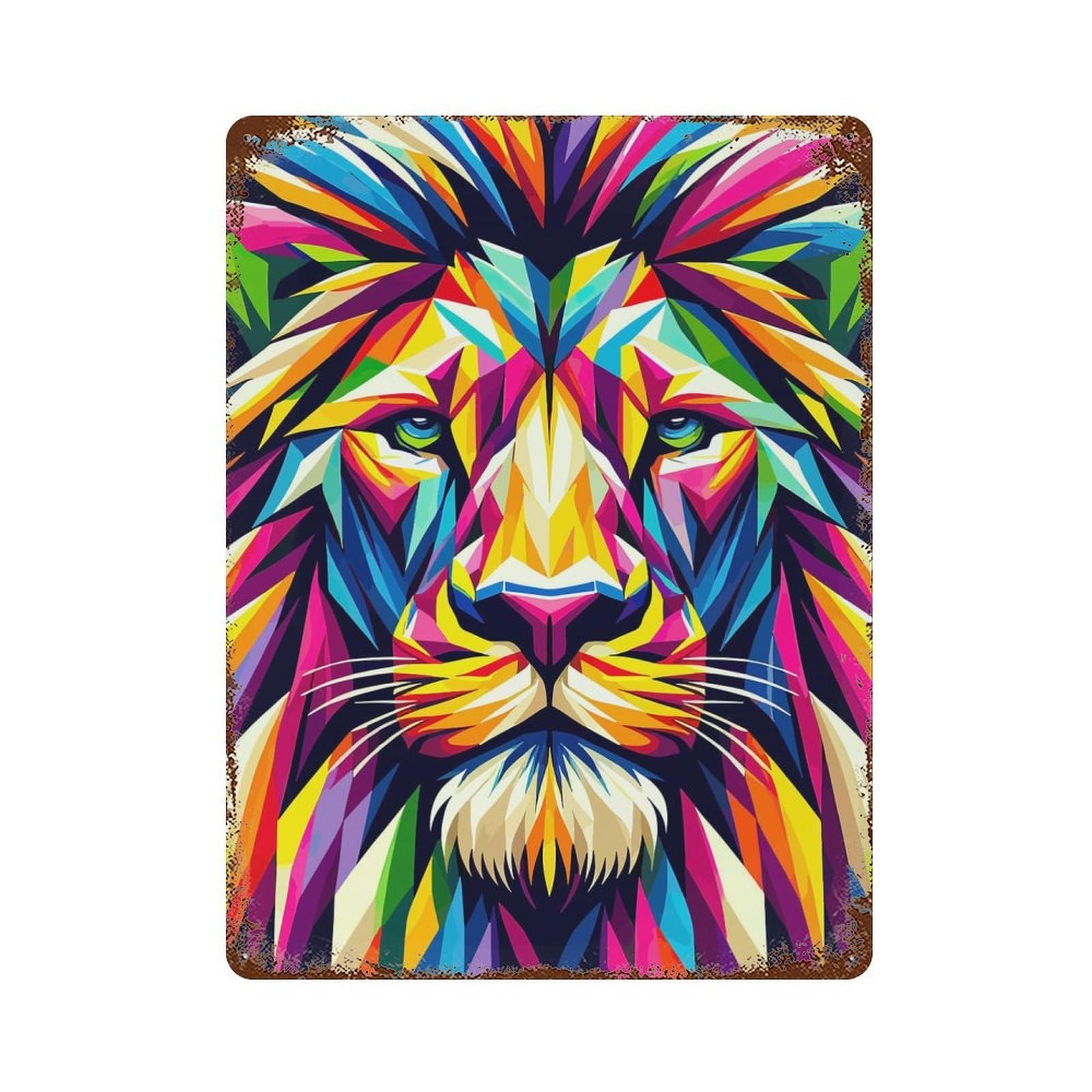 Lion Wpap Pop Art Distressed Metal Wall Sign 15.7"x11.8", Ideal for Garage, Bar And Workshop Decor
