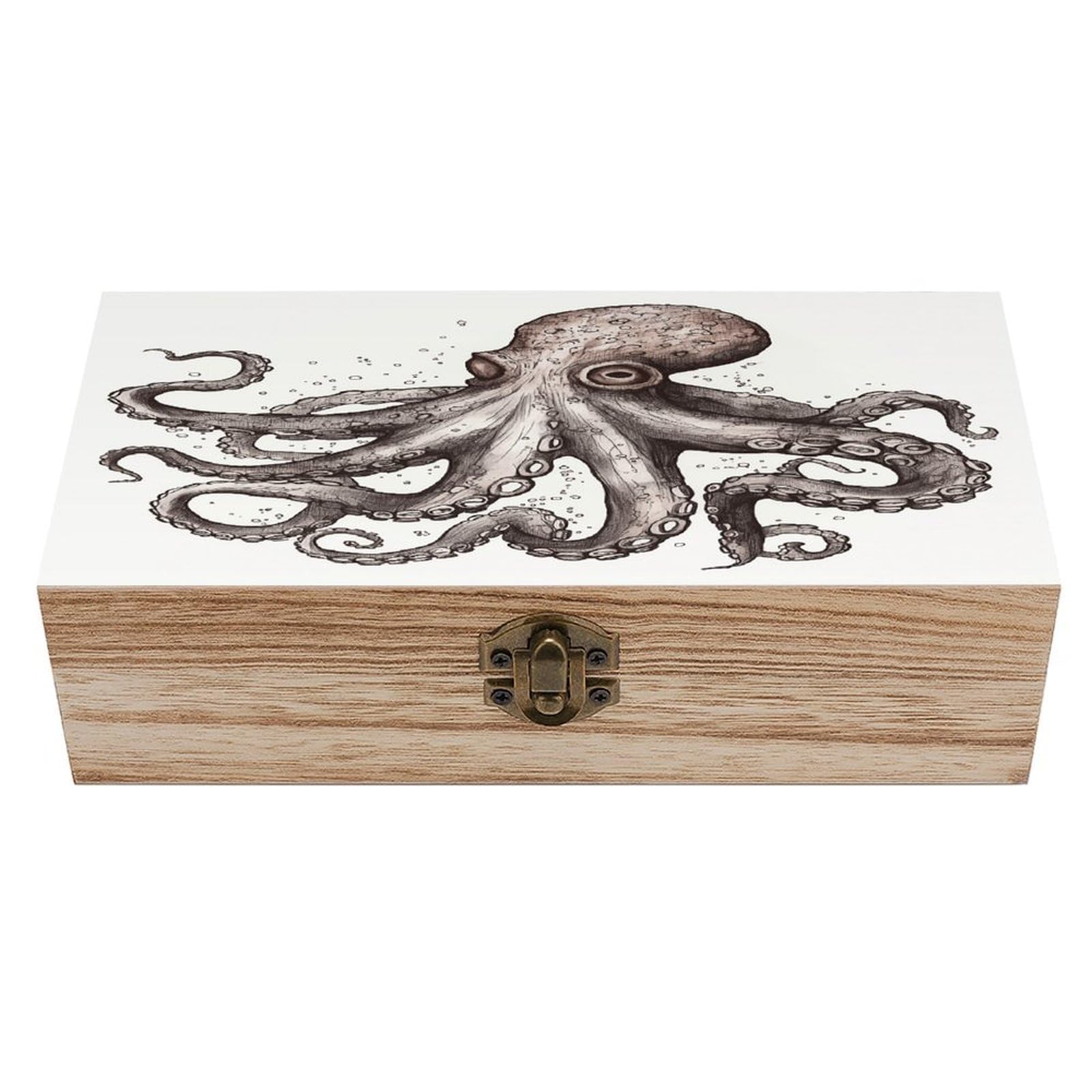 VstaDank Octopus Wooden Storage Box Wooden Keepsake Box with Hinged Lid Exquisite Solid Wood Decorative Jewelry Case Memory Box for Jewelry Photos Letters Crafts Trinkets